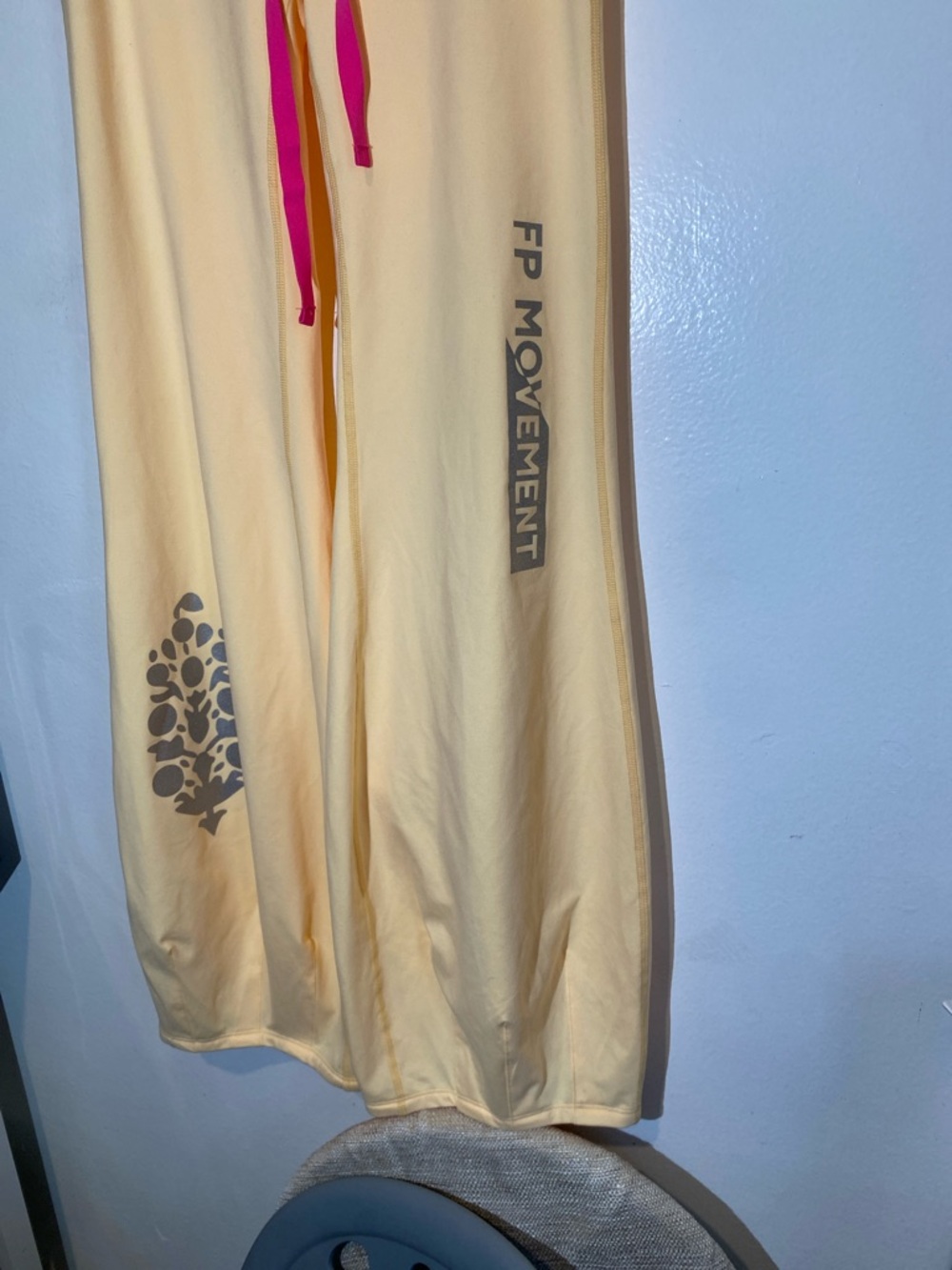 FP Movement by Free People Pale Yellow Wide-Leg Sweatpants with Pink Drawstring - Picture 5 of 8